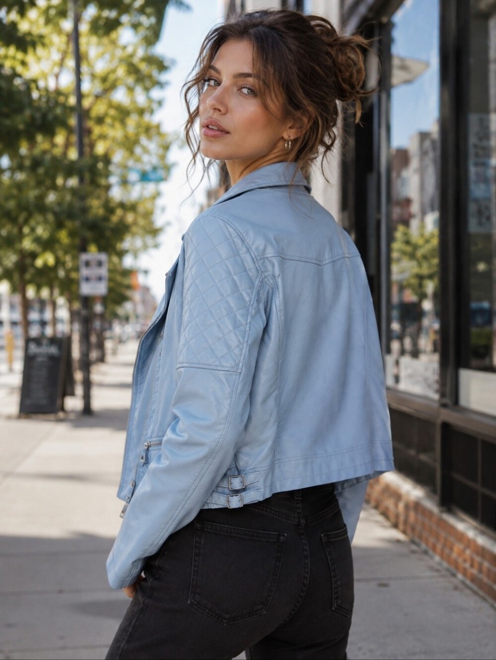 Ci Sono Women's Sky Blue VEGANLeather Jacket